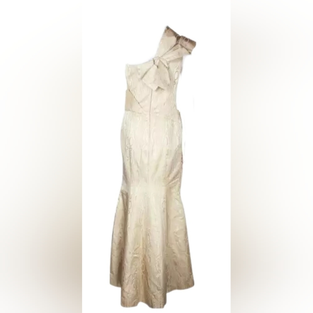 $3,490 CAROLINA HERRERA GOLD JAQUARD SILK LINED RUNWAY GOWN US 6 - Picture 3 of 5